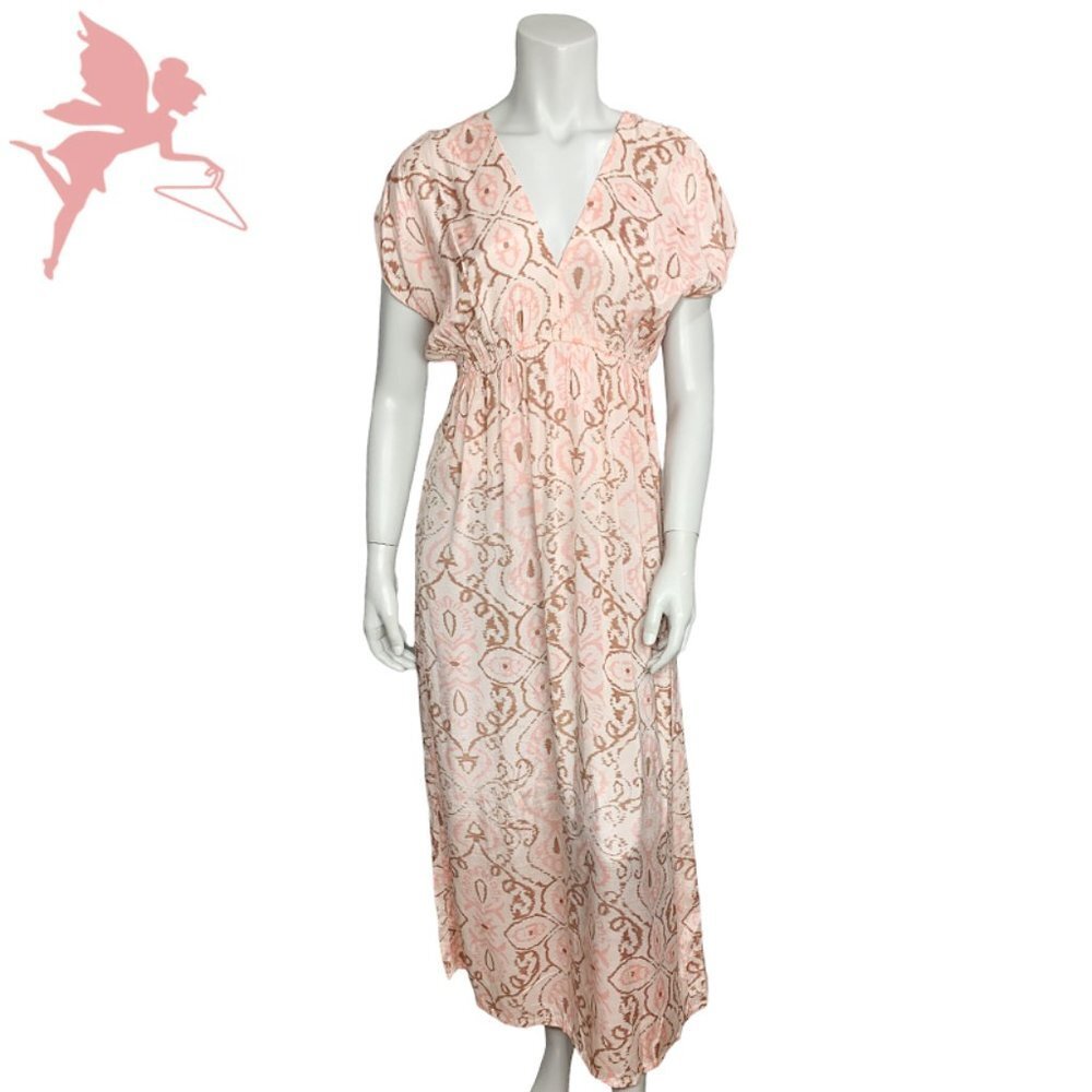 MATTA Silk Ikat Print Double V Neck Maxi Dress